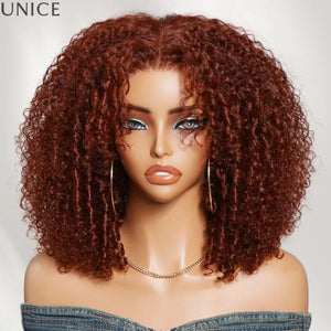 UNICE 7x5 Bye-Bye Slip Afro Kinky Curly Wig With Face-Framing Finger Coils Natural Black & Reddish Brown Human Hair Wig 180%