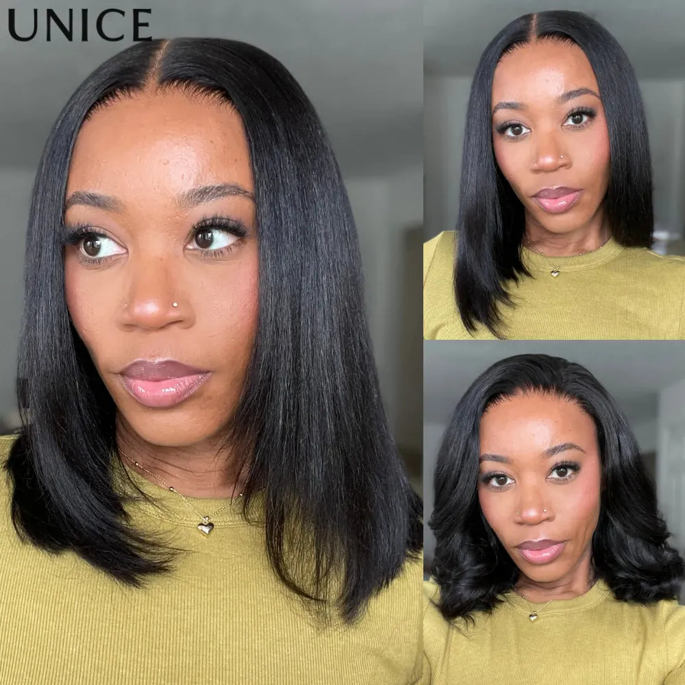 UNICE Pre Layered Light Yaki Bob Wig With Drawstring 7x5 Lace Glueless Wigs Human Hair Ready To Wear Go Short Bob Wigs for Women