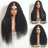 UNice Wet & Wavy  V Part Wig With Drawstring 2 in1 Straight to Curly Human Hair Wig Beginner Frienly No Leave Out 150% Density