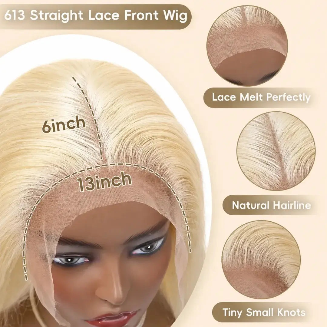 (Vinetra) Blonde 613 Human Hair Wigs Straight Hd Lace Frontal Wig 13X6 Brazilian Wig For Black Women 30 40 Inch Lace Front Wig 230 Density