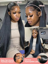 Virgin Burmese Hair Wigs For Women Transparent Remy 250% Density 13x6 Bone Straight Lace Front Wig Human Hair 36 40 Inch HD 13x4 Frontal Wig Glueless 5x5 Closure Wigs Ready To Wear And Go
