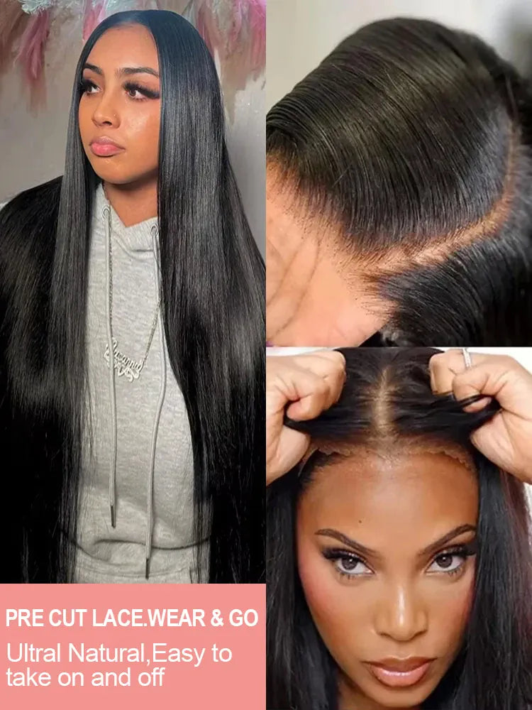 Virgin Burmese Hair Wigs For Women Transparent Remy 250% Density 13x6 Bone Straight Lace Front Wig Human Hair 36 40 Inch HD 13x4 Frontal Wig Glueless 5x5 Closure Wigs Ready To Wear And Go