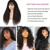 Water Curly Human Hair Wigs With Bangs For Women Full Machine Made 30 Inches Deep Wave Fringe Wig Glueless Wigs Natual Black