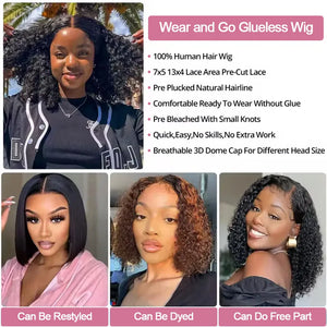 Water Wave 13x4 Pre-Cut Lace Frontal Bob Wig Glueless 13x4/7x5 HD Lace Human Hair Wig 250% Density