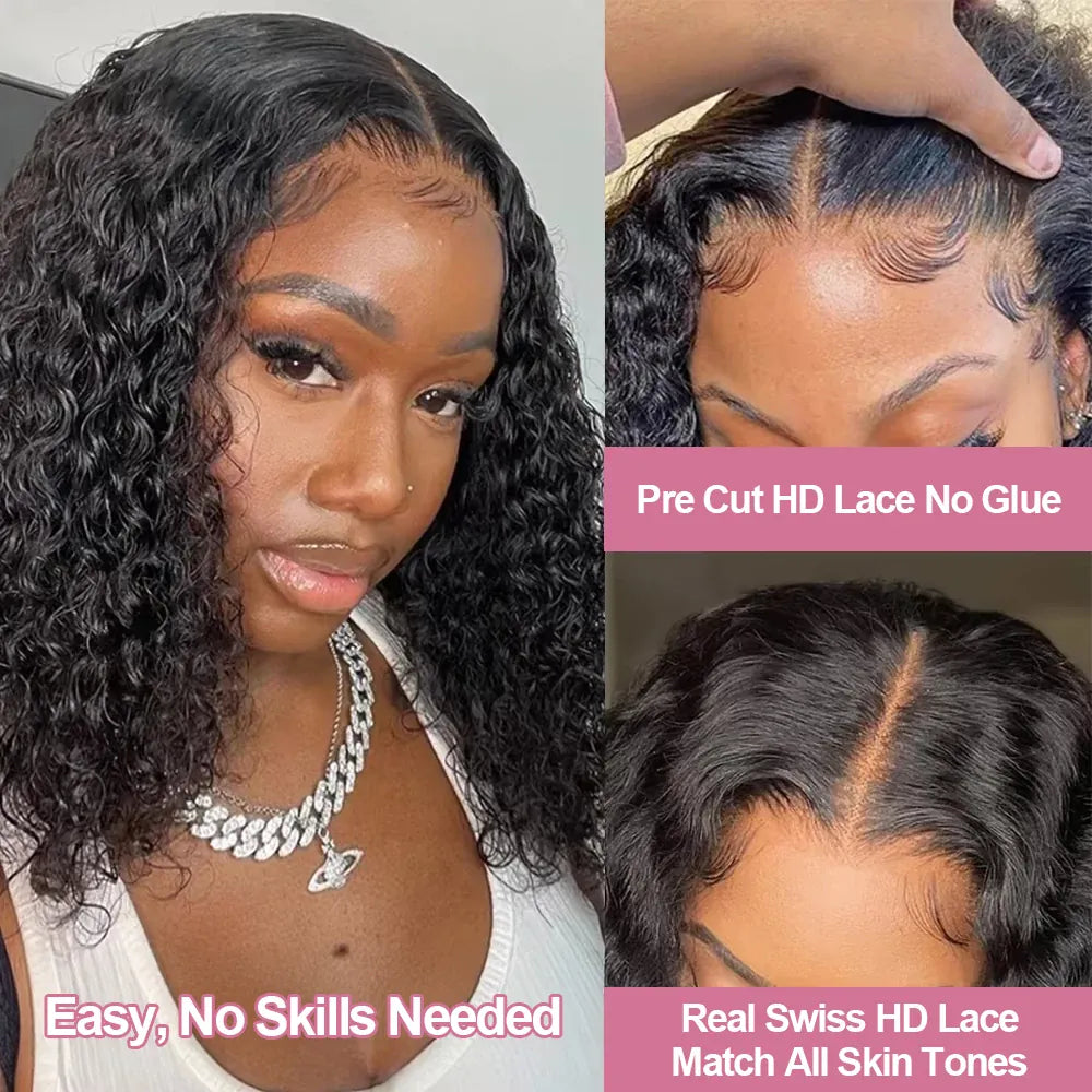 Water Wave 13x4 Pre-Cut Lace Frontal Bob Wig Glueless 13x4/7x5 HD Lace Human Hair Wig 250% Density