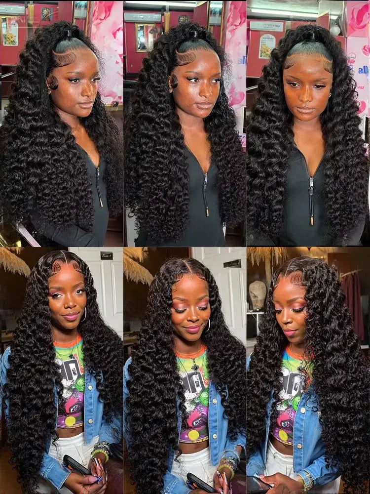 Water Wave Curly 100% Human Hair Brazilian 13x4 13x6 Lace Front Wig 250 Density Deep Wave 360 Full Lace Front Wigs Black