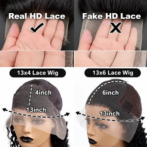 Water Wave Curly Human Hair HD Lace Front Wig 13x4 or 13x6, Deep Wave Style