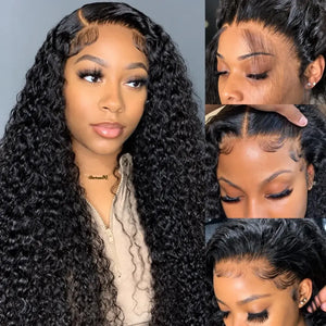 Water Wave Curly Human Hair HD Lace Front Wig 13x4 or 13x6, Deep Wave Style