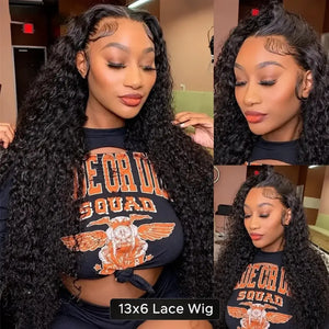Water Wave Curly Human Hair HD Lace Front Wig 13x4 or 13x6, Deep Wave Style