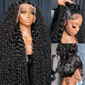 Water Wave Curly Human Hair HD Lace Front Wig 13x4 or 13x6, Deep Wave Style