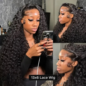 Water Wave Curly Human Hair HD Lace Front Wig 13x4 or 13x6, Deep Wave Style