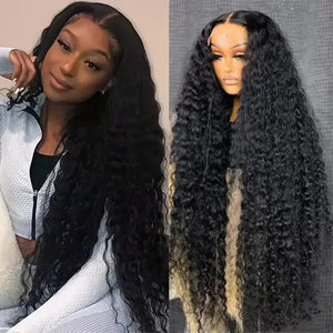 Water Wave Curly Human Hair HD Lace Front Wig 13x4 or 13x6, Deep Wave Style