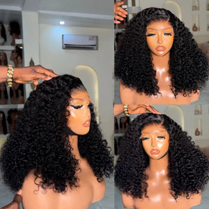 Water Wave Short Bob Wig Human Hair Curly 13x4 HD Transparent Lace Front Human Hair Wigs Loose Deep Wave Short Human Hair Wigs 250 Density Bob Wigs 4x4 Preplucked Lace Frontal Wigs For Woman