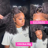 Water Wave Bob Human Hair Wig 13x4 HD Transparent Lace Front or 4x4 Closure 250% Density Pre-Plucked
