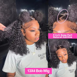 Water Wave Short Bob Wig Human Hair Curly 13x4 HD Transparent Lace Front Human Hair Wigs Loose Deep Wave Short Human Hair Wigs 250 Density Bob Wigs 4x4 Preplucked Lace Frontal Wigs For Woman