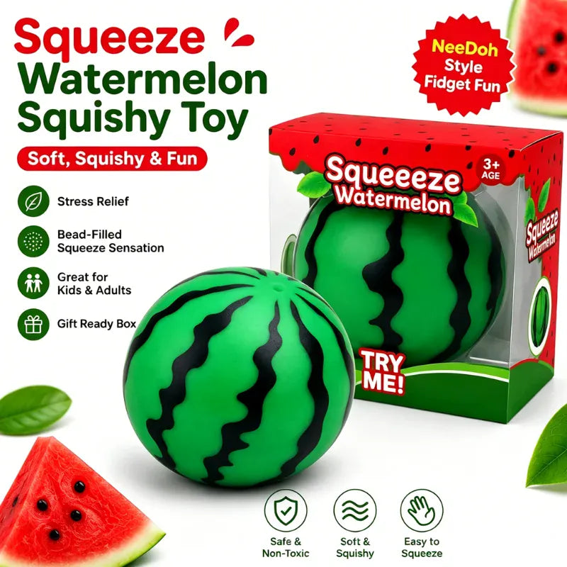 Watermelon Water Bead Squishy Fidget Toy, Fruit Squeeze Stress Ball, Soft Sensory Blind Box