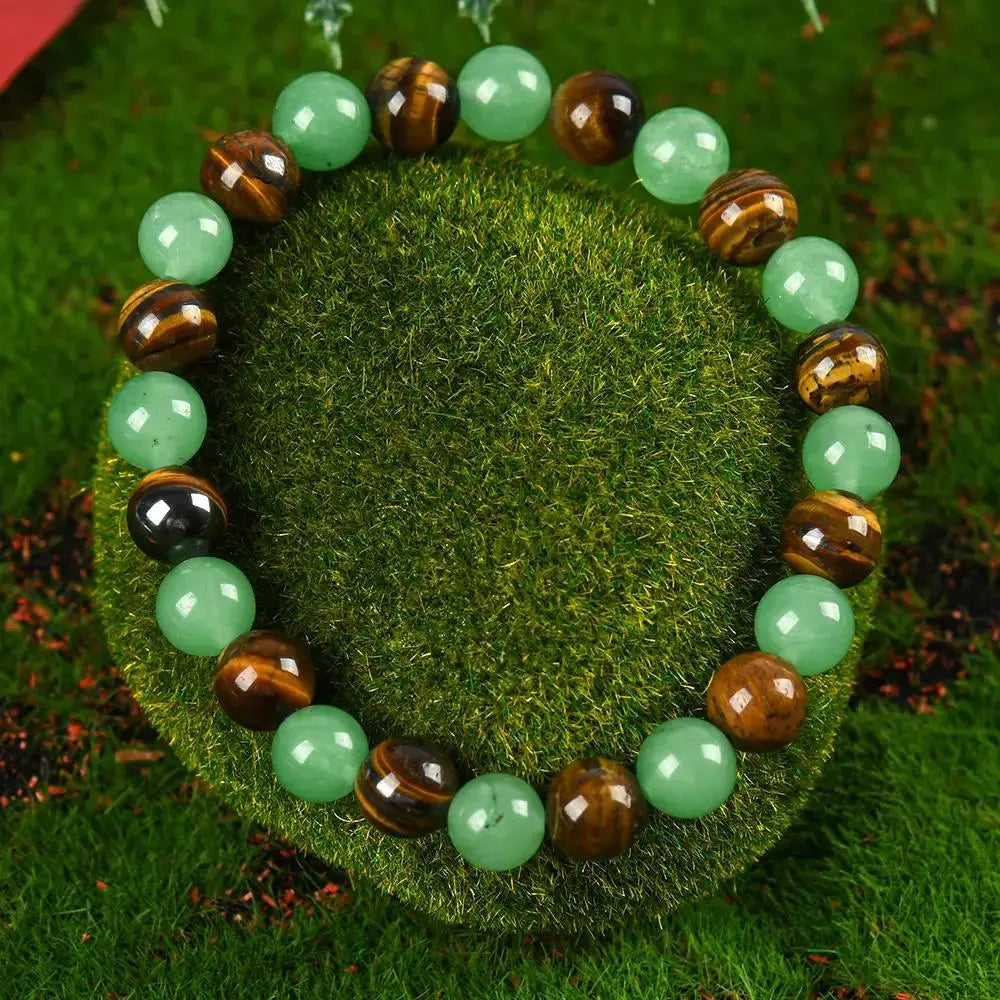 Wealth Crystal Bracelet Natural Tiger Eye Green Aventurine Stretch Bead Bracelet Healing Lucky Stone Jewelry