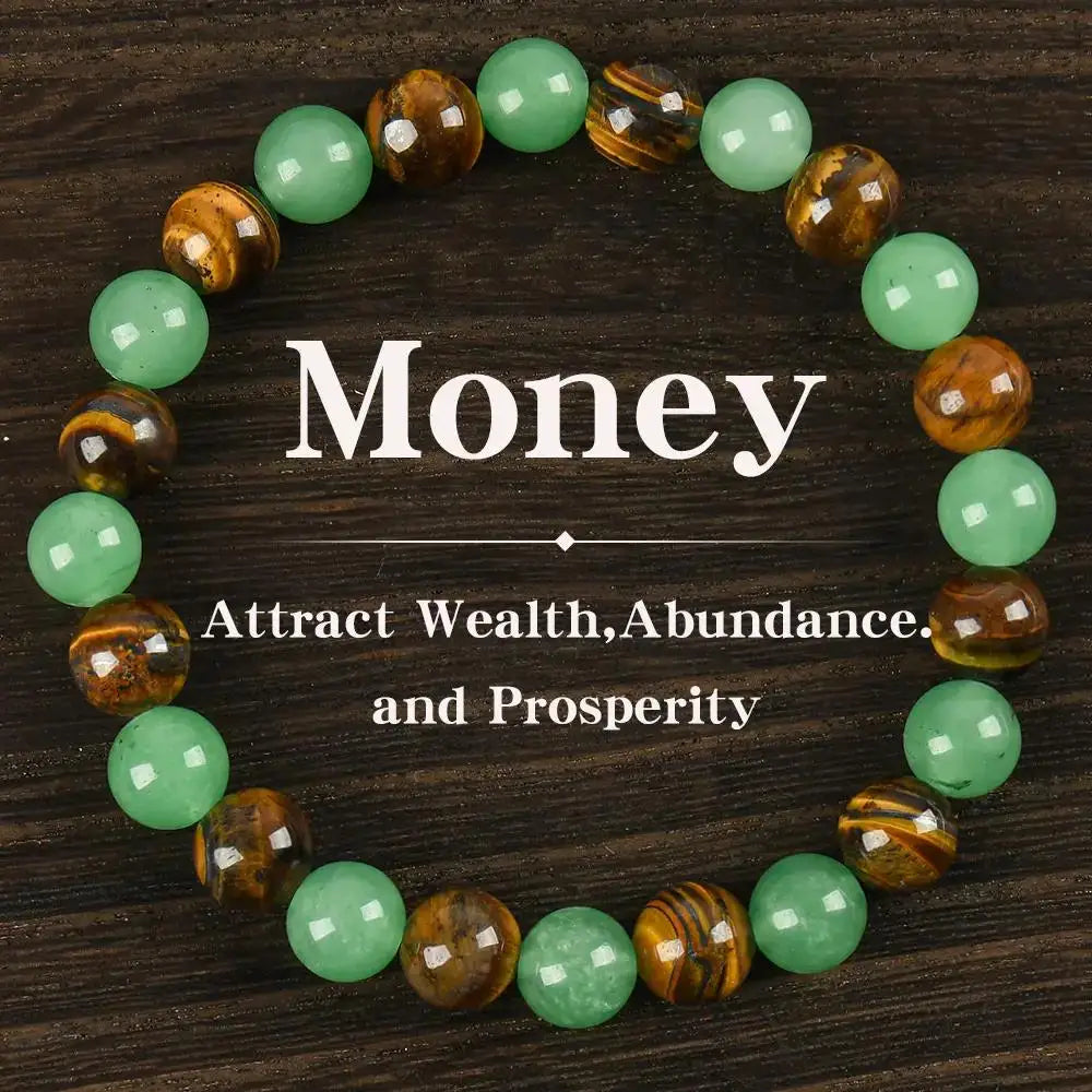 Wealth Crystal Bracelet Natural Tiger Eye Green Aventurine Stretch Bead Bracelet Healing Lucky Stone Jewelry