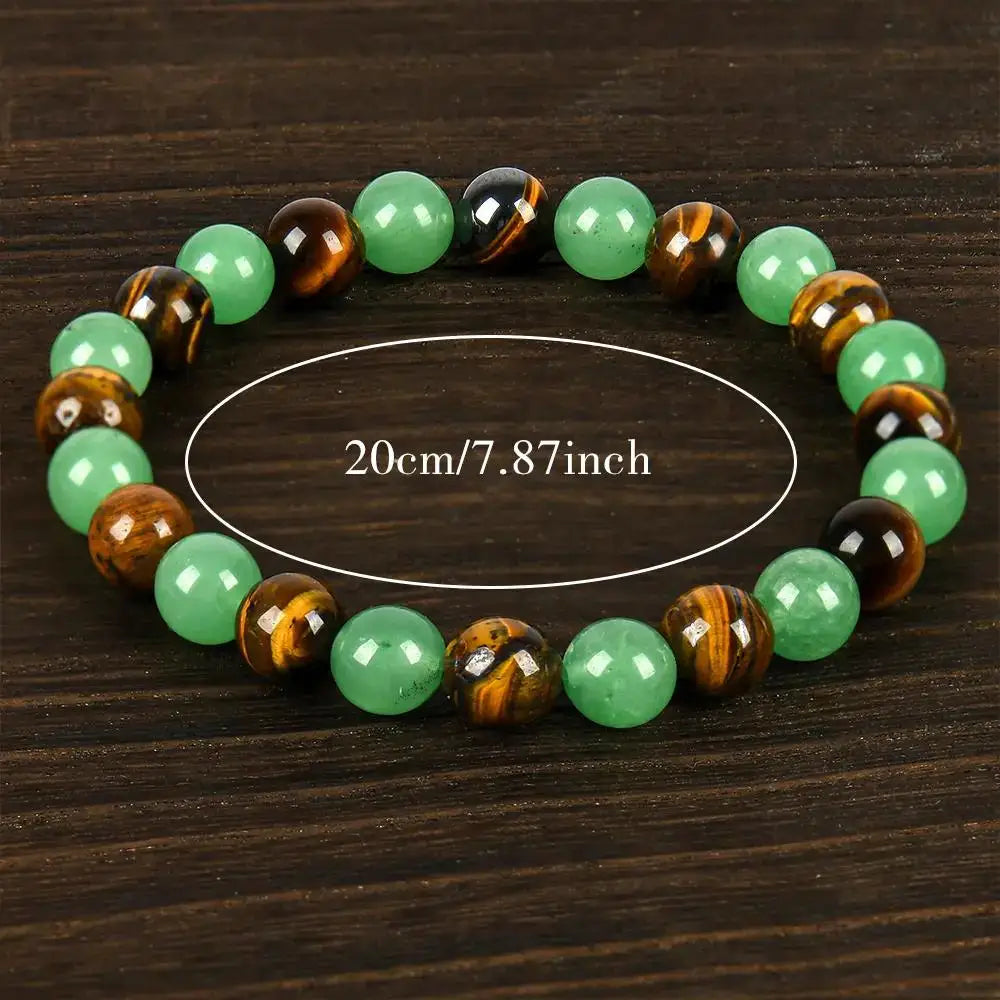 Wealth Crystal Bracelet Natural Tiger Eye Green Aventurine Stretch Bead Bracelet Healing Lucky Stone Jewelry