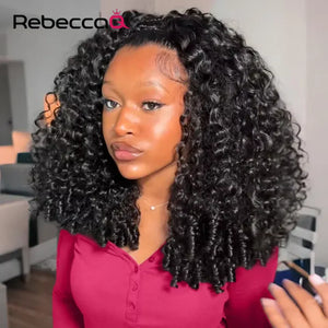 Wear and Go Burmese Curly Human Hair Wig 3 IN 1 Half Wigs With Drawstring Clip Ins Flip Over Glueless Deep Curly Half Head Wigs