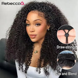 Wear and Go Burmese Curly Human Hair Wig 3 IN 1 Half Wigs With Drawstring Clip Ins Flip Over Glueless Deep Curly Half Head Wigs