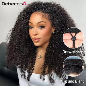 Wear and Go Burmese Curly Human Hair Wig 3 IN 1 Half Wigs With Drawstring Clip Ins Flip Over Glueless Deep Curly Half Head Wigs