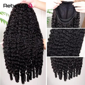 Wear and Go Burmese Curly Human Hair Wig 3 IN 1 Half Wigs With Drawstring Clip Ins Flip Over Glueless Deep Curly Half Head Wigs