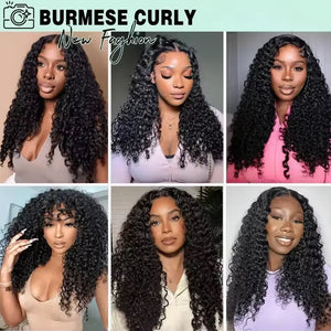 Wear and Go Burmese Curly Human Hair Wig 3 IN 1 Half Wigs With Drawstring Clip Ins Flip Over Glueless Deep Curly Half Head Wigs