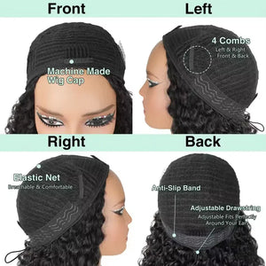 Wear and Go Burmese Curly Human Hair Wig 3 IN 1 Half Wigs With Drawstring Clip Ins Flip Over Glueless Deep Curly Half Head Wigs