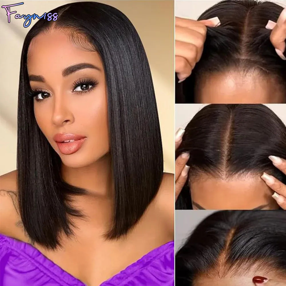 Wear and Go Glueless Straight Bob Wig 100% Human Hair Wigs for Women Pre Plucked Pre Cut Lace Front Wigs Human Hair