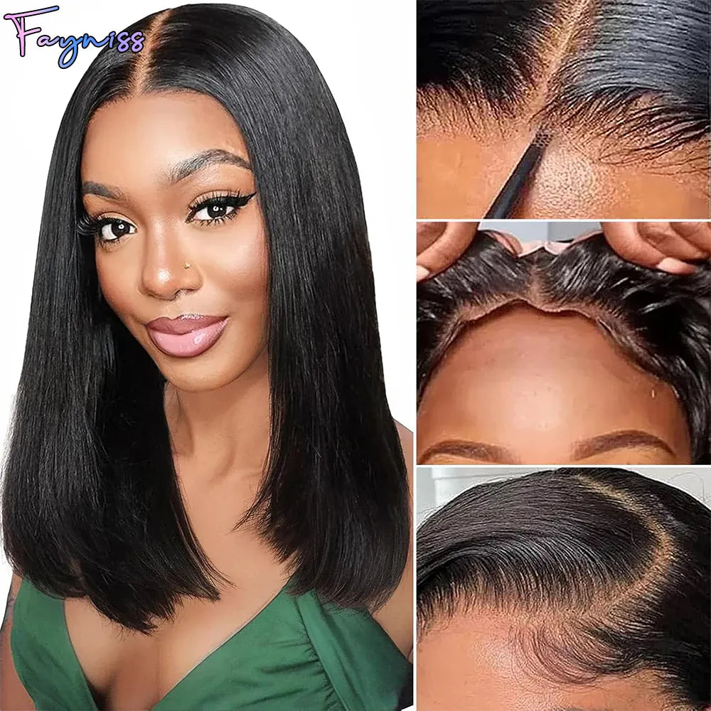 Wear and Go Glueless Straight Bob Wig 100% Human Hair Wigs for Women Pre Plucked Pre Cut Lace Front Wigs Human Hair