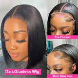 Wear And Go Glueless Straight Bob Wig Lace Front Human Hair Wigs For Women Peruvian Lace Frontal Wig Perruques Cheveux Humains