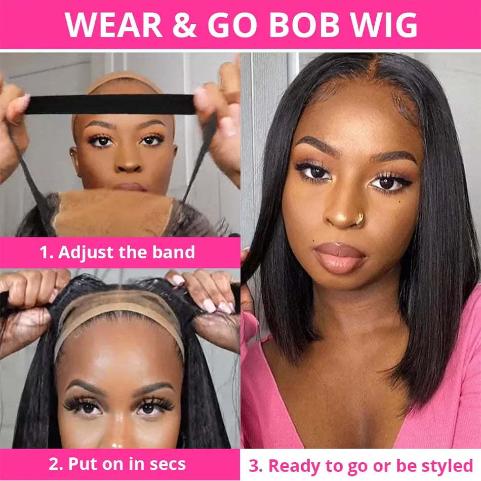 Wear And Go Glueless Straight Bob Wig Lace Front Human Hair Wigs For Women Peruvian Lace Frontal Wig Perruques Cheveux Humains