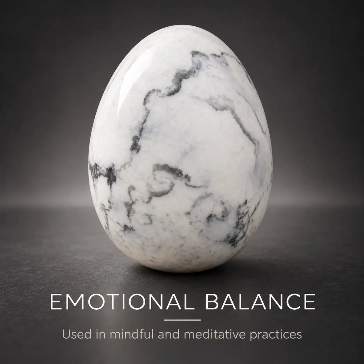 Polished white Howlite crystal egg for meditation, calm, balance, and Reiki healing, from HSF Marketplace.