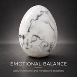 Polished white Howlite crystal egg for meditation, calm, balance, and Reiki healing, from HSF Marketplace.