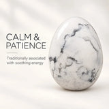 White Howlite crystal egg, polished meditation stone for calm, balance, and Reiki healing, natural gemstone from HSF Marketplace.