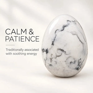 White Howlite Crystal Egg Polished Meditation Stone for Calm, Balance & Reiki Healing