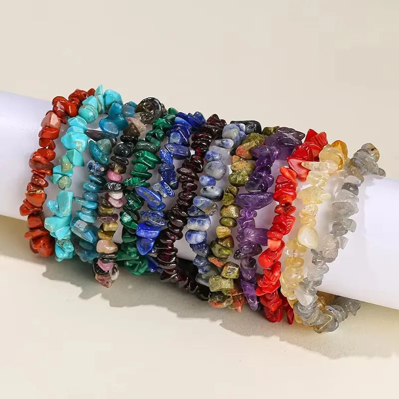Wholesale 5-8mm Natural Stone Chips Tiger Eye Agates Crystal Gravel Stretch Bracelets Bohemian Women Reiki Heal Jewelry Gifts