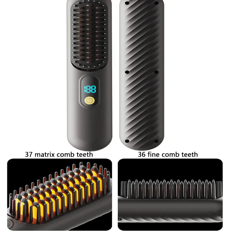 Wireless Straightening Brush Negative Ion Hair Straightener Portable Comb Dual Use Straight/Curly Hair USB Charging 3600mAh 36W