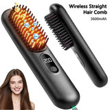 Wireless Straightening Brush Negative Ion Hair Straightener Portable Comb Dual Use Straight/Curly Hair USB Charging 3600mAh 36W