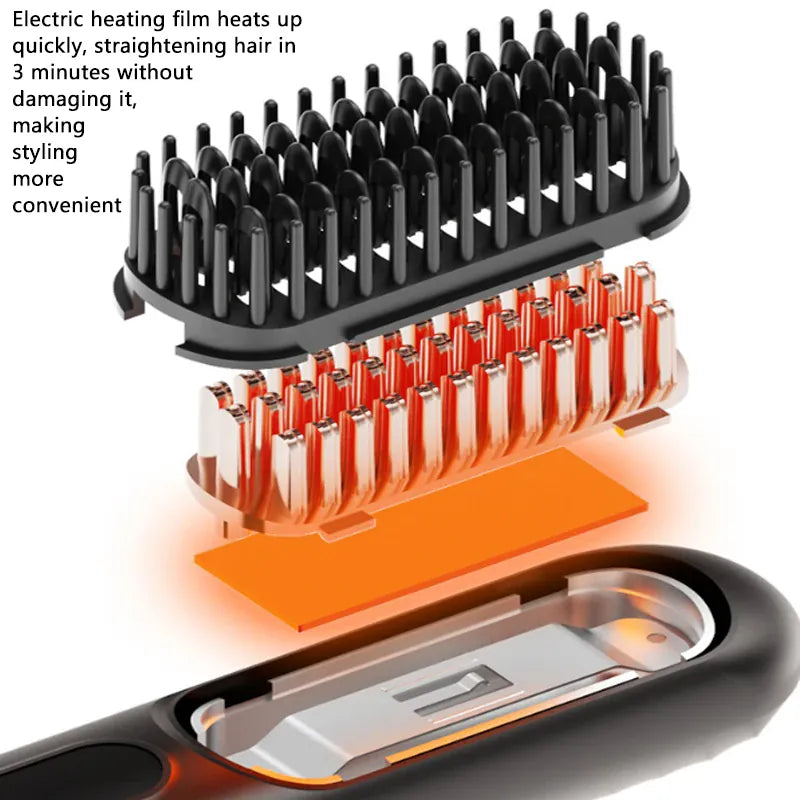 Wireless Straightening Brush Negative Ion Hair Straightener Portable Comb Dual Use Straight/Curly Hair USB Charging 3600mAh 36W