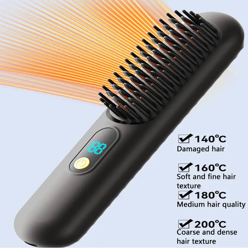 Wireless Straightening Brush Negative Ion Hair Straightener Portable Comb Dual Use Straight/Curly Hair USB Charging 3600mAh 36W