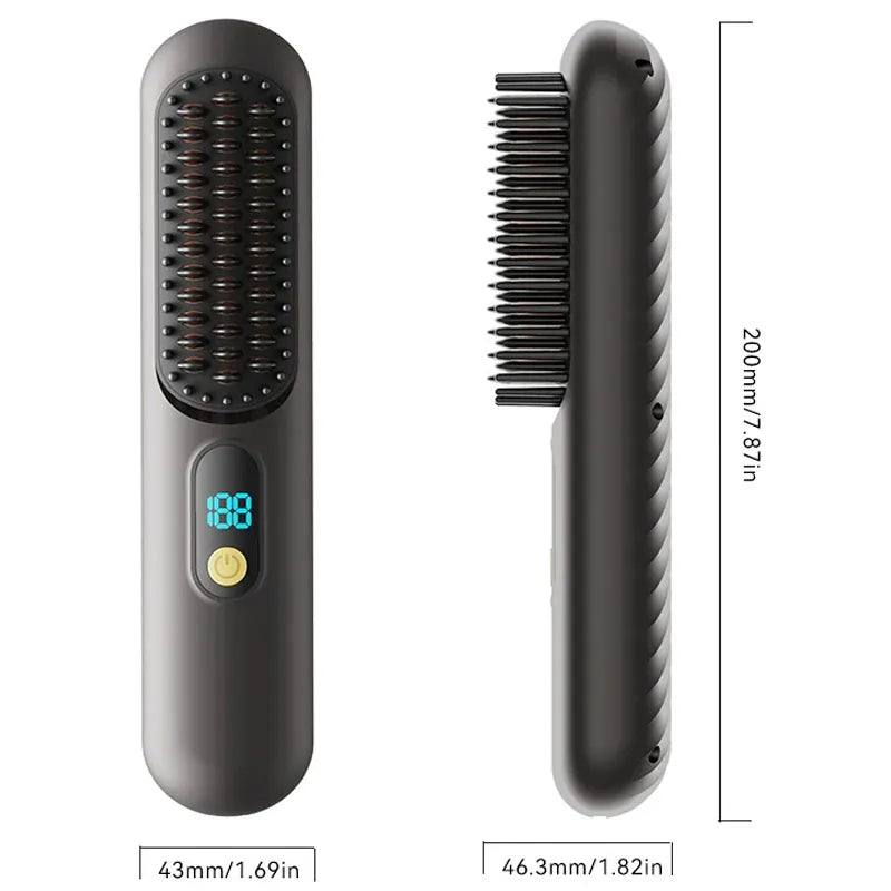 Wireless Straightening Brush Negative Ion Hair Straightener Portable Comb Dual Use Straight/Curly Hair USB Charging 3600mAh 36W