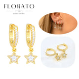 WOMEN 925 Silver Needle Water Drop Geometric Zircon White Zircon Crystal Flowers Pendant Hoop Earrings Fashion Wedding Jewelry