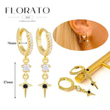 WOMEN 925 Silver Needle Water Drop Geometric Zircon White Zircon Crystal Flowers Pendant Hoop Earrings Fashion Wedding Jewelry