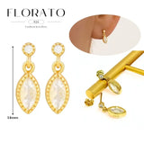 WOMEN 925 Silver Needle Water Drop Geometric Zircon White Zircon Crystal Flowers Pendant Hoop Earrings Fashion Wedding Jewelry