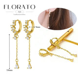 WOMEN 925 Silver Needle Water Drop Geometric Zircon White Zircon Crystal Flowers Pendant Hoop Earrings Fashion Wedding Jewelry