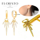 WOMEN 925 Silver Needle Water Drop Geometric Zircon White Zircon Crystal Flowers Pendant Hoop Earrings Fashion Wedding Jewelry