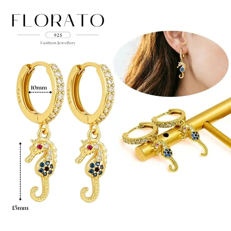 WOMEN 925 Silver Needle Water Drop Geometric Zircon White Zircon Crystal Flowers Pendant Hoop Earrings Fashion Wedding Jewelry