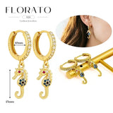 WOMEN 925 Silver Needle Water Drop Geometric Zircon White Zircon Crystal Flowers Pendant Hoop Earrings Fashion Wedding Jewelry